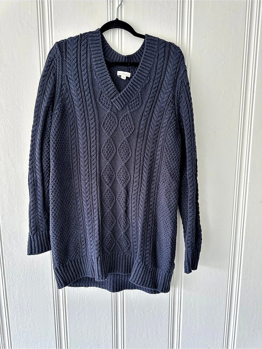 Bean Signature Cable Knit V-Neck Sweater Dress in Blue Size Large Like New